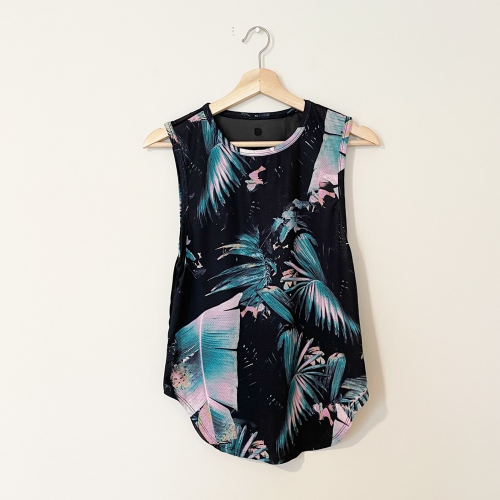 Fabletics Black Palm Sheer Tank Top